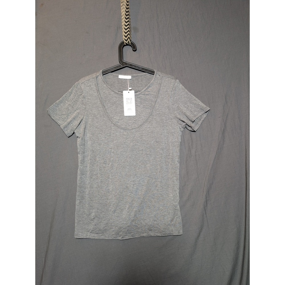 EKOUAER Women Gray Scoop Neck‎ Short Sleeve Basic Tee Top New With Tags size sms